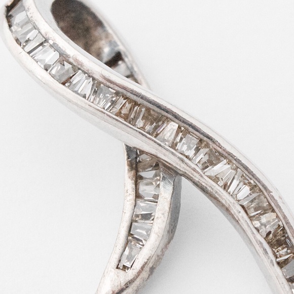 Vintage Sterling Silver Cubic Zirconia Ribbon Necklace Pendant Trapezoid Cut CZ - Picture 2 of 5